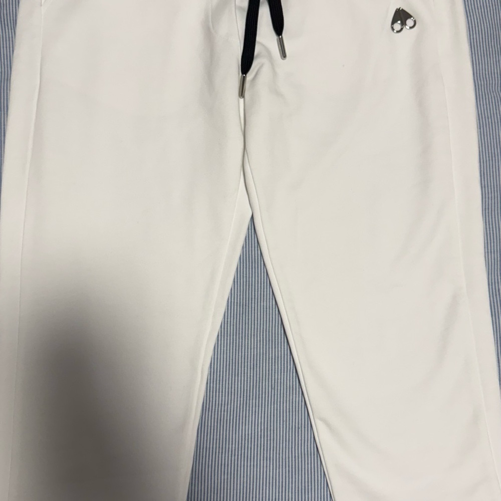 Moose Knuckles White Track Joggers with Black Drawstring (small in size)